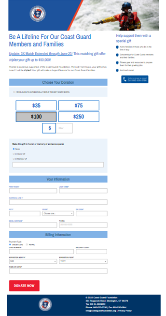 Coast Guard Foundation donation page