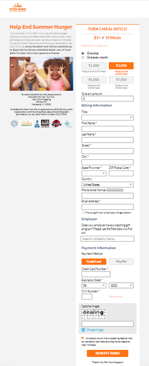 Food Bank for New York City donation page
