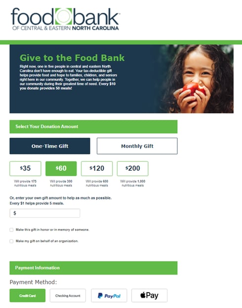 Food Bank of Central & Eastern North Carolina donation page