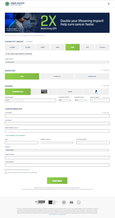 Fred Hutchinson Cancer Center donation page