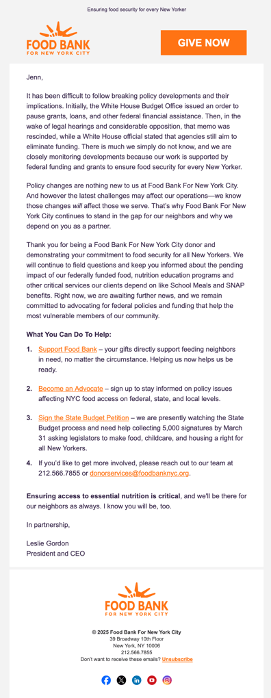 Food Bank For New York City Email 1