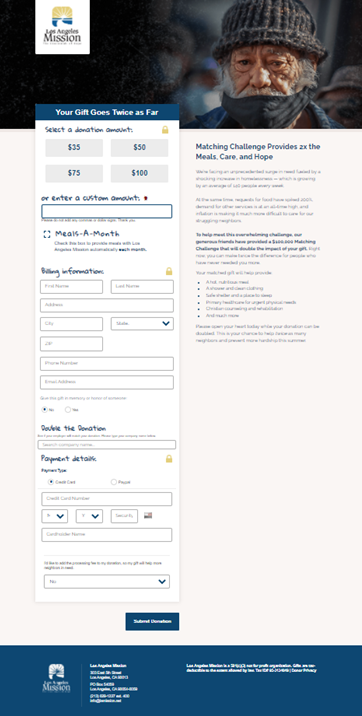 Los Angeles Mission donation page