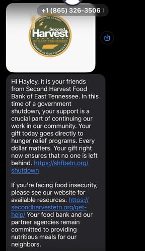 Second Harvest FB East TN Text