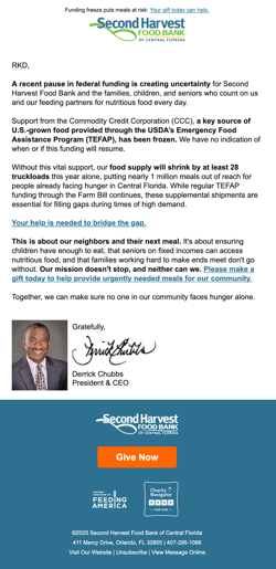 Second Harvest Food Bank of Central Florida Email