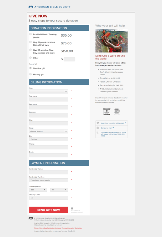 American Bible Society donation page